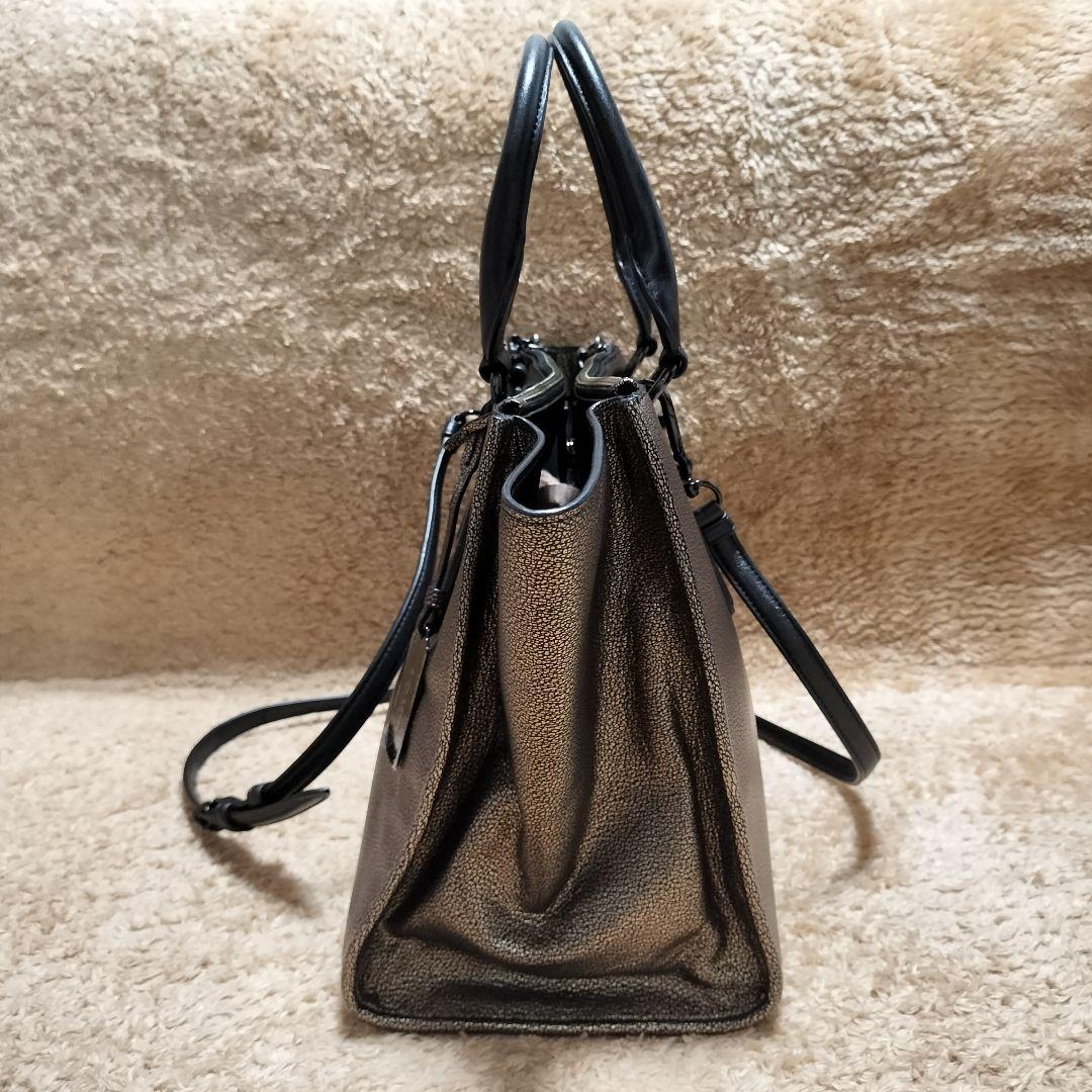 【美品】COACH コーチ ハンドバッグ ショルダー メタリックゴールド