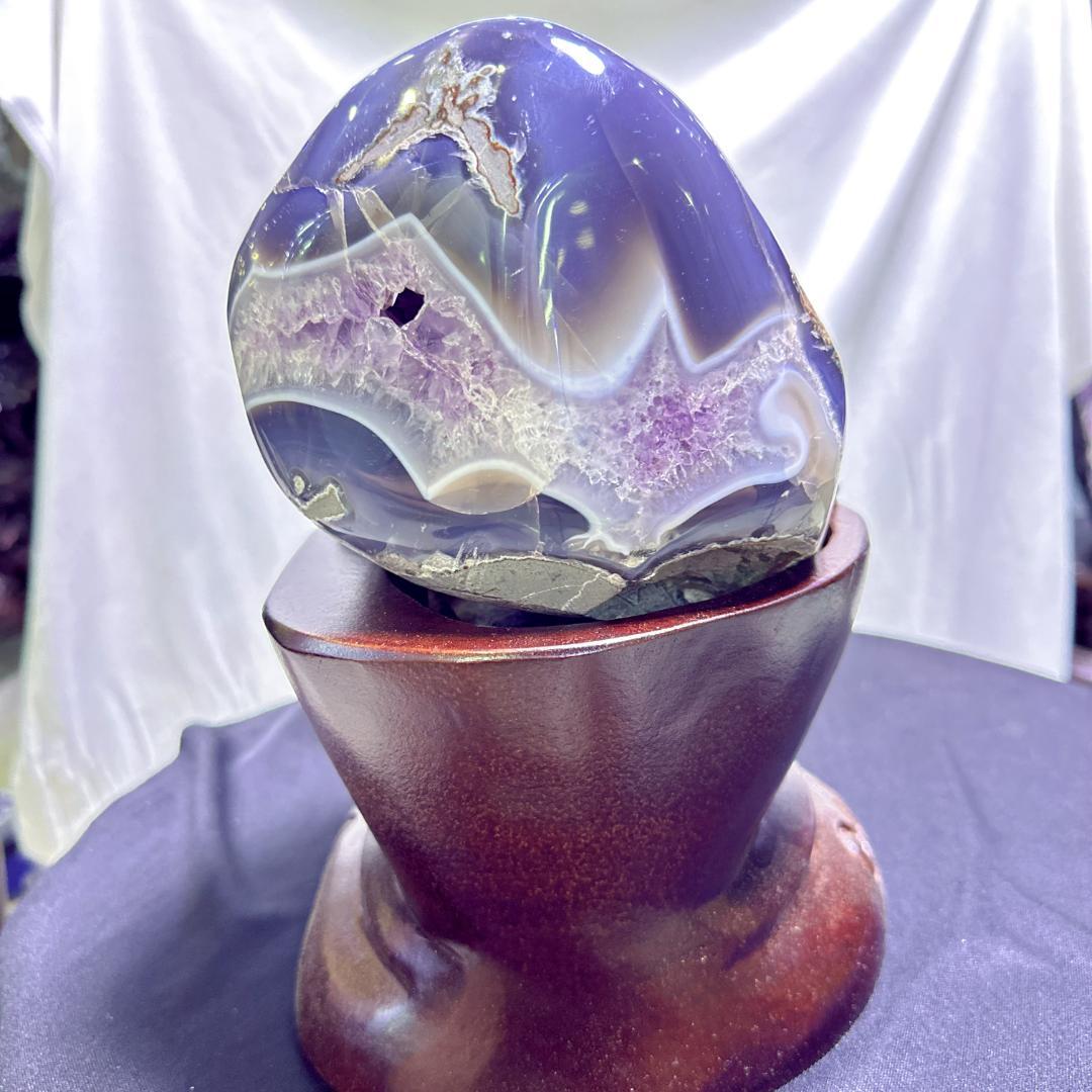 アゲート アメジスト カルサイト 共生 原石 置物D.57