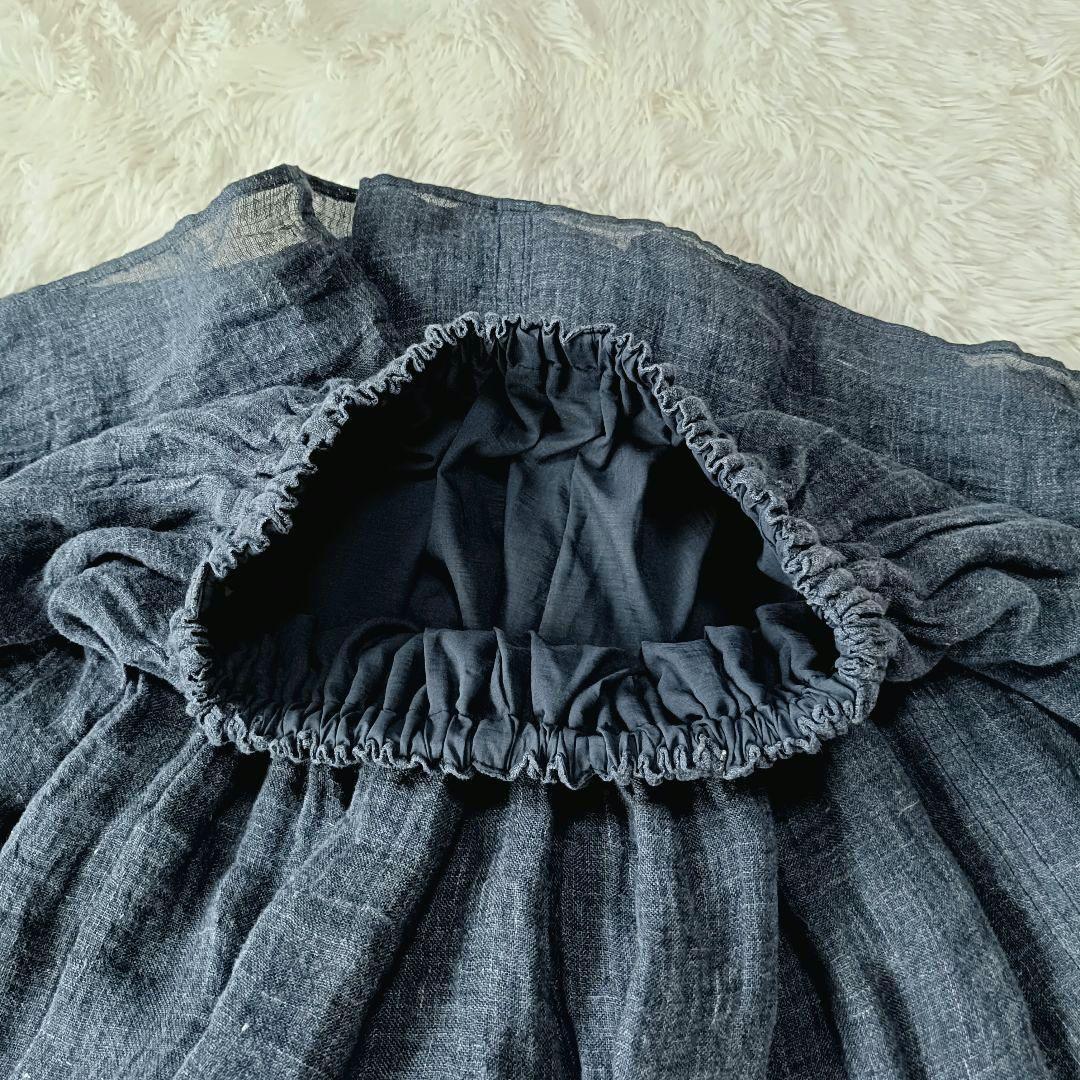 中川政七商店 麻のかや織 キュロットパンツ 紺色 フリー ゴムウエスト