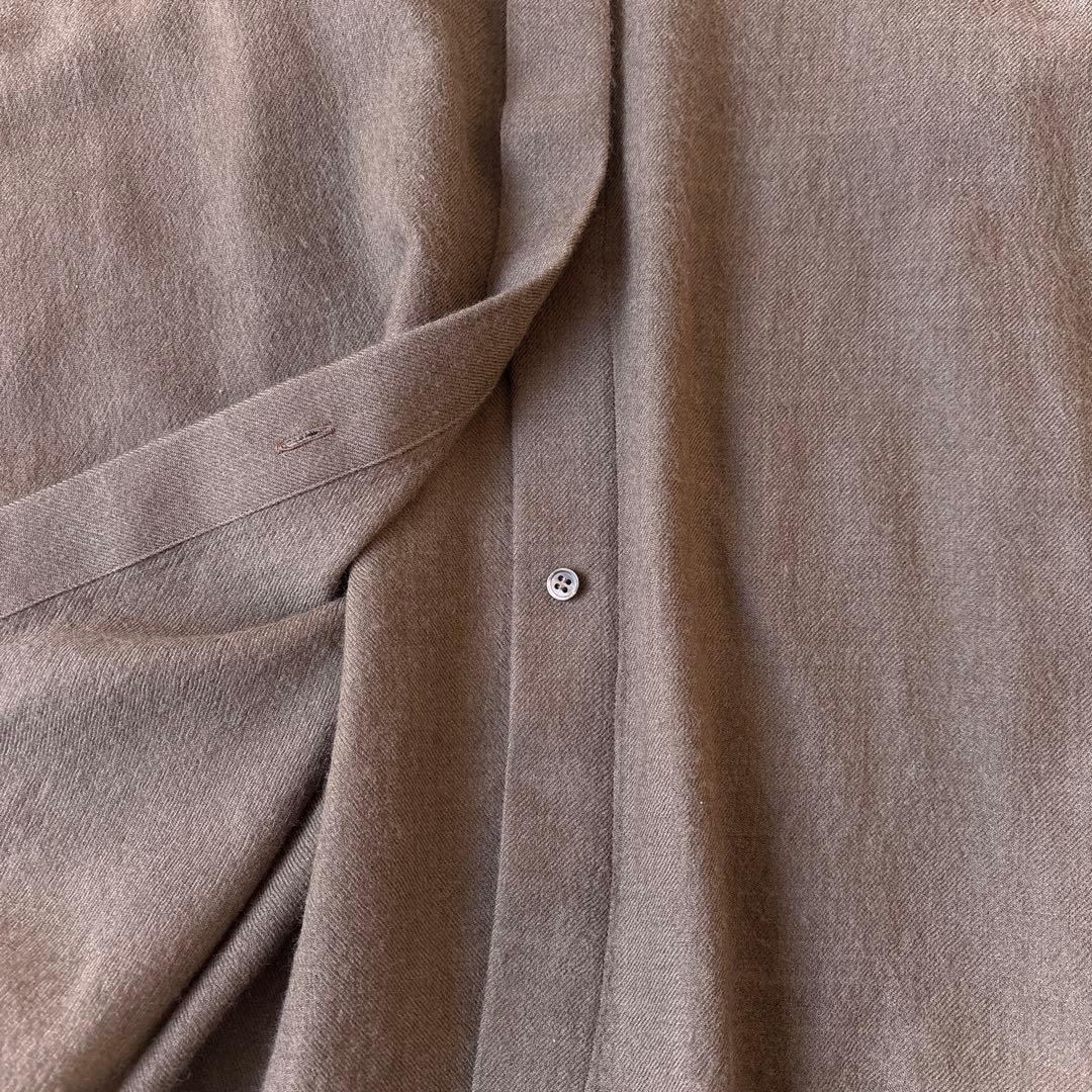 エブール ebure 日本製 ウール 比翼 オーバーサイズ長袖シャツ 茶ブラウン