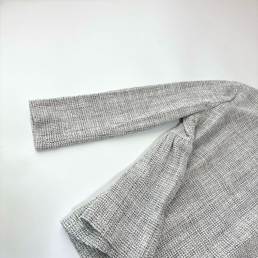 タグ付未使用 ミックスツイード バックペプラムブラウス Aラインホワイトブラック