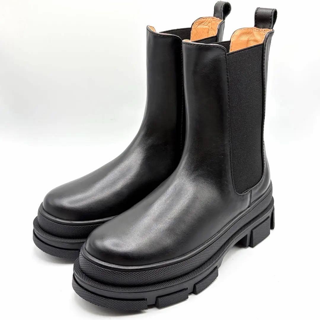 【新品未使用】ATELIER BRUGGE サイドゴアブーツ レザー 厚底 黒