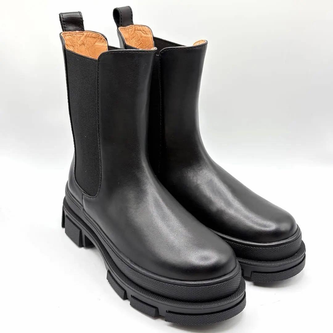 【新品未使用】ATELIER BRUGGE サイドゴアブーツ レザー 厚底 黒