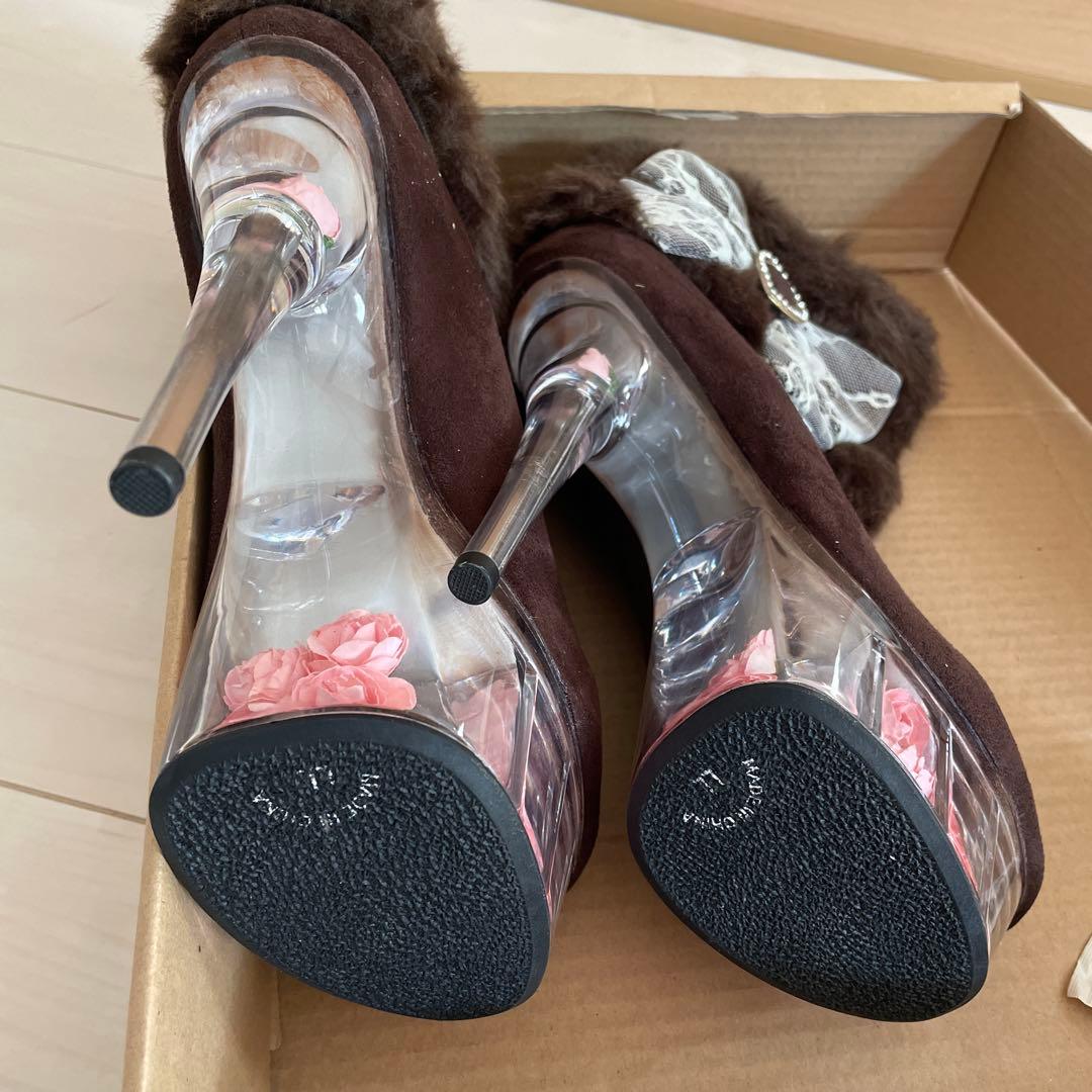 新品未使用　夢展望　ブラウン　ファー　リボン　ショートブーツ　靴　当時物