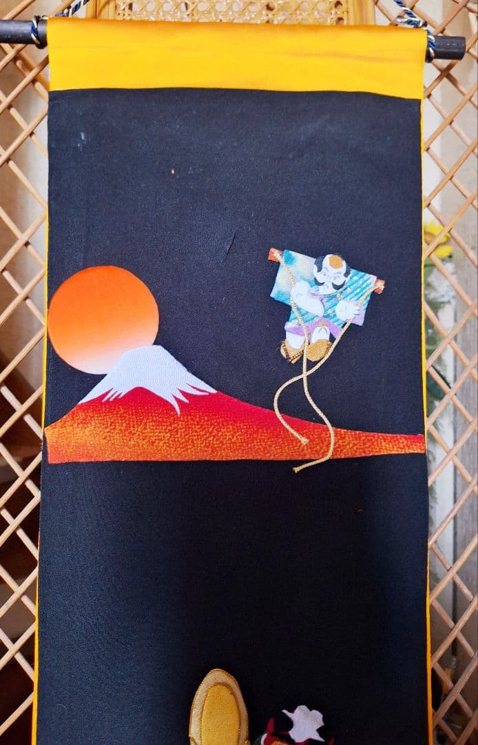 押し絵、タペストリー、額飾り、「迎春」、チャ