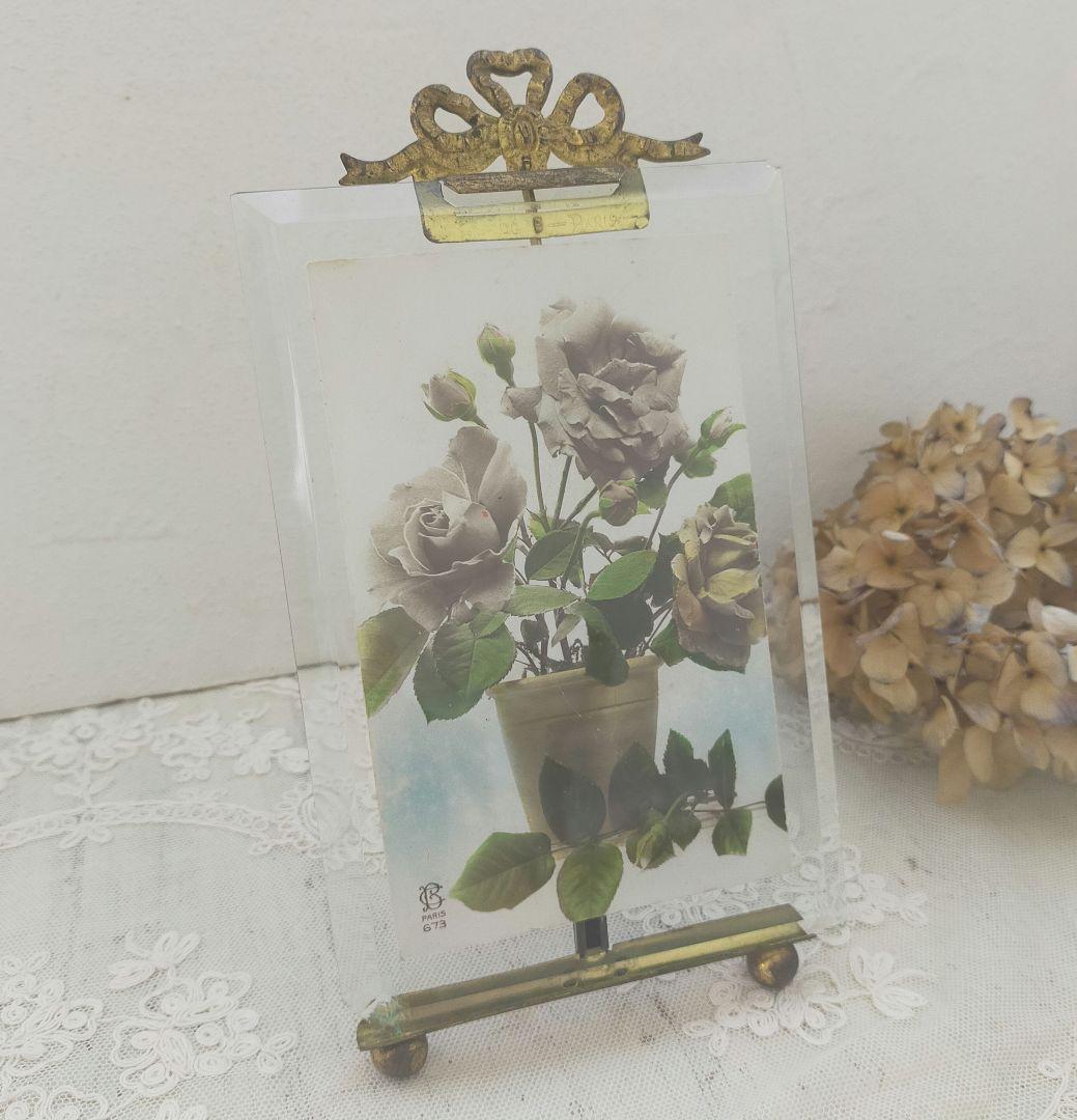 フランス ガラスのフォトフレーム リボン　アンティーク 　ヴィンテージ