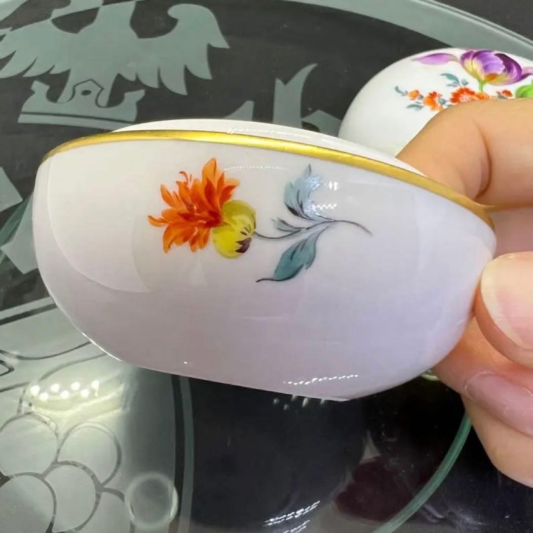 未使用 ドイツ マイセン 小物入 3つ花 手描き ハンドペイント ボンボニエール