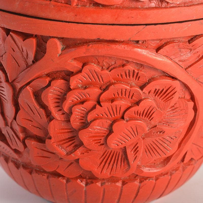 中国　堆朱　牡丹文　茶器　蓋物　棗　V　6434