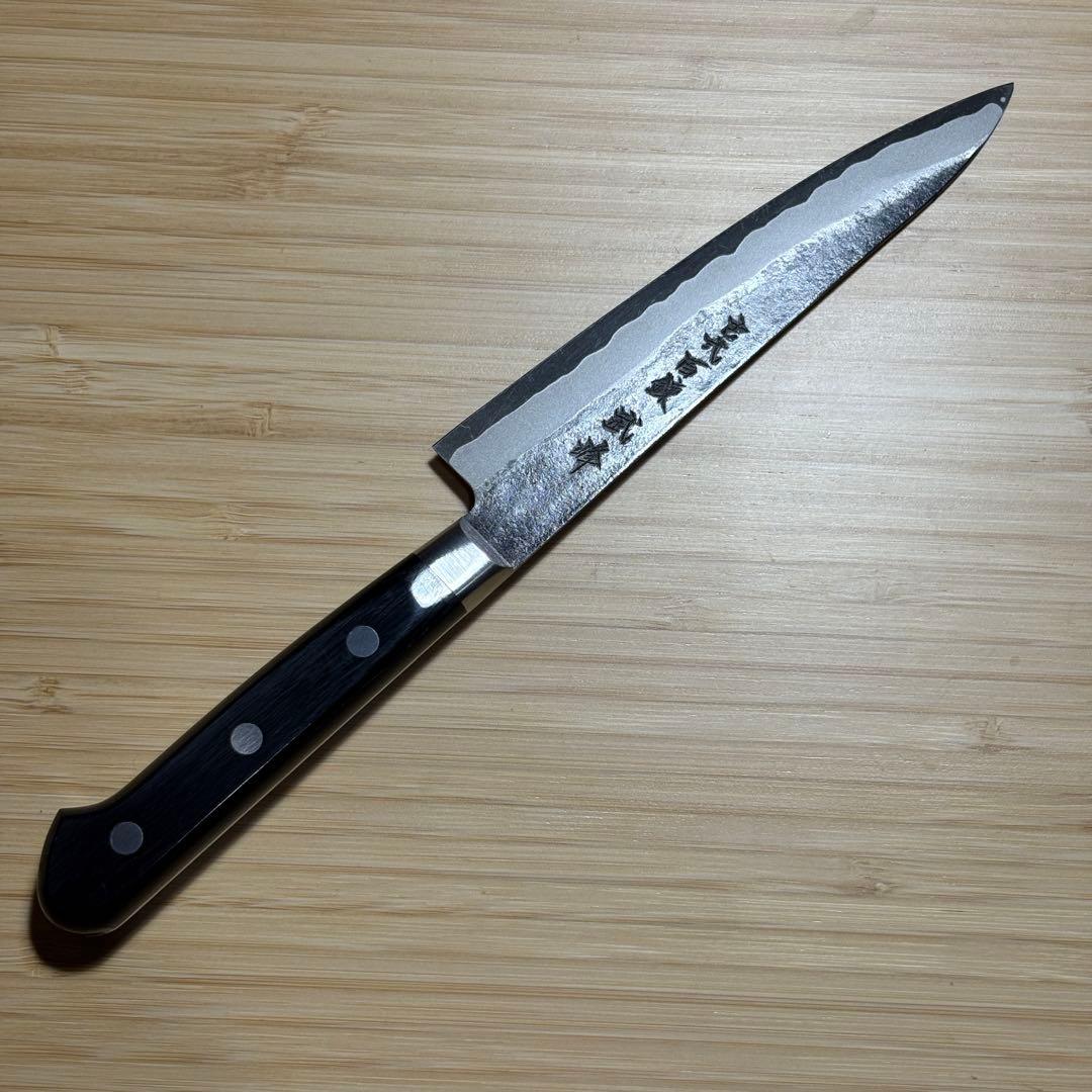 邑田武峰作　古式百錬黒打ペティ135mm 両刃