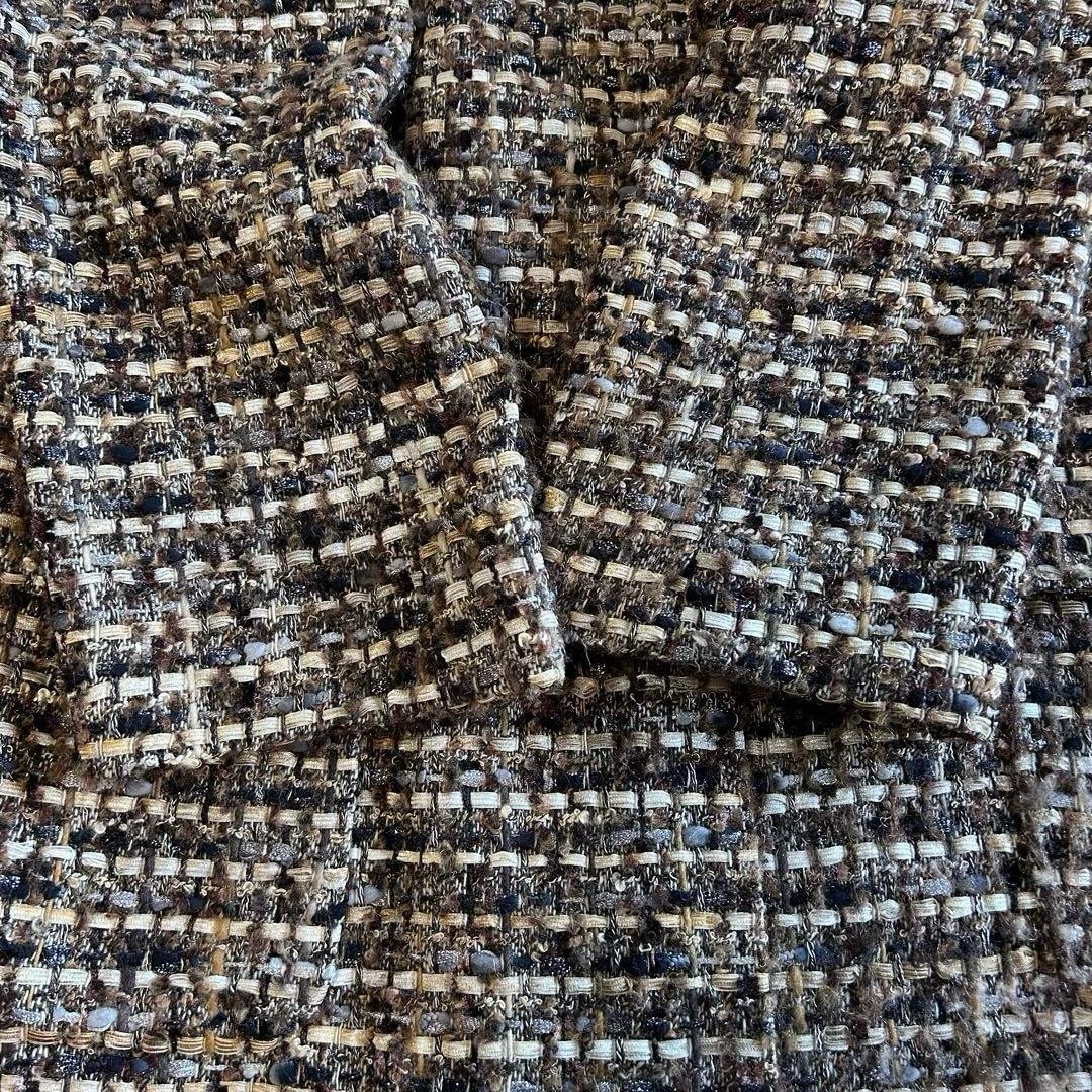 ￼ 【美品】グレースクラス ビジュー付ミンクファー　ツイードノーカラーコート