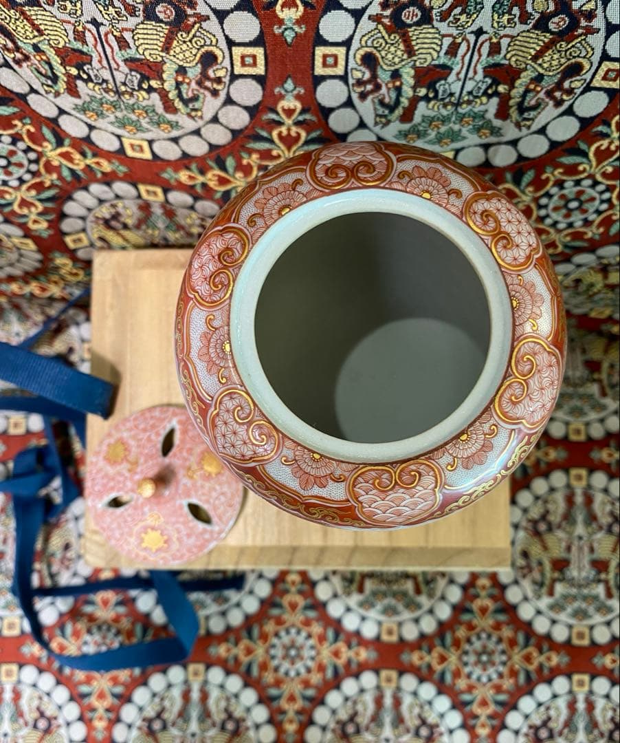 福島武山 赤絵虎渓三笑之図　香炉　香爐 九谷佐野窯