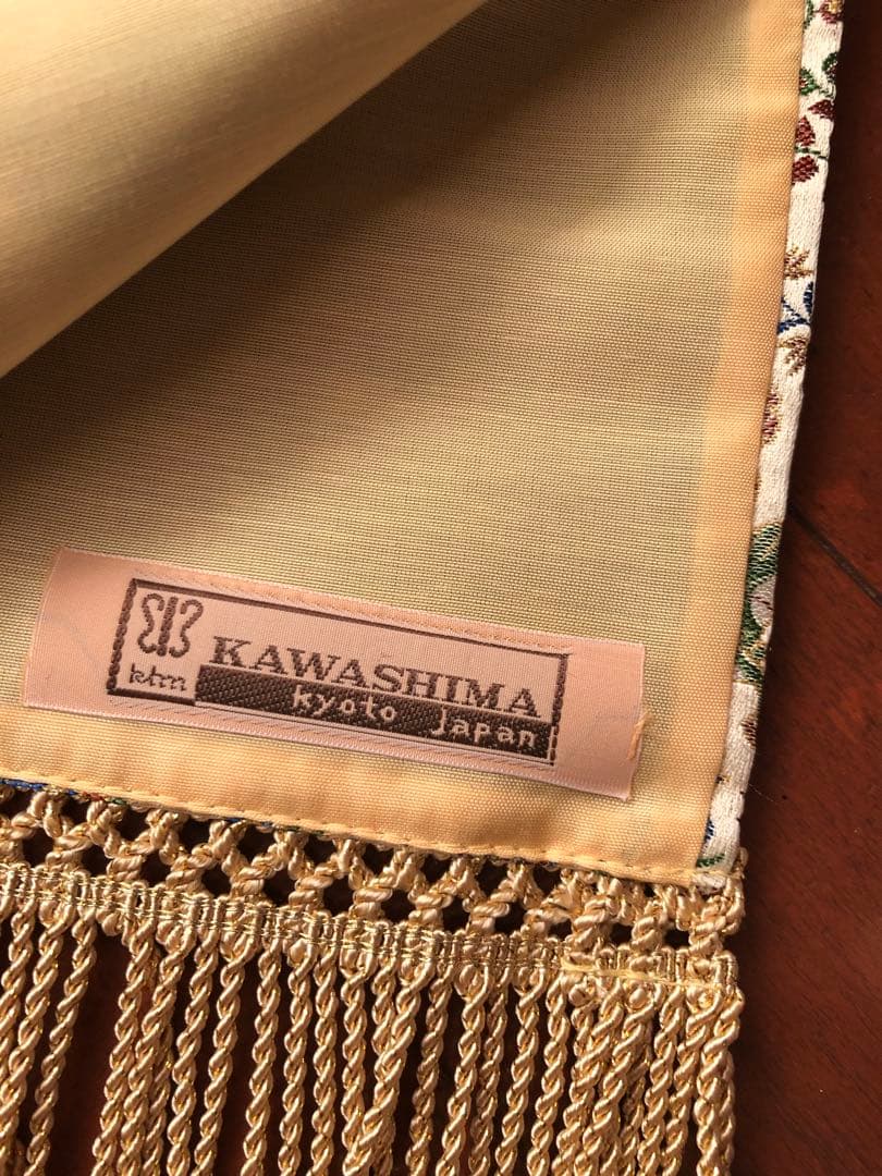 川島織物　テーブルセンター重宝裂　狩猟紋錦金色フリンジ付き大きいサイズ2.2万円