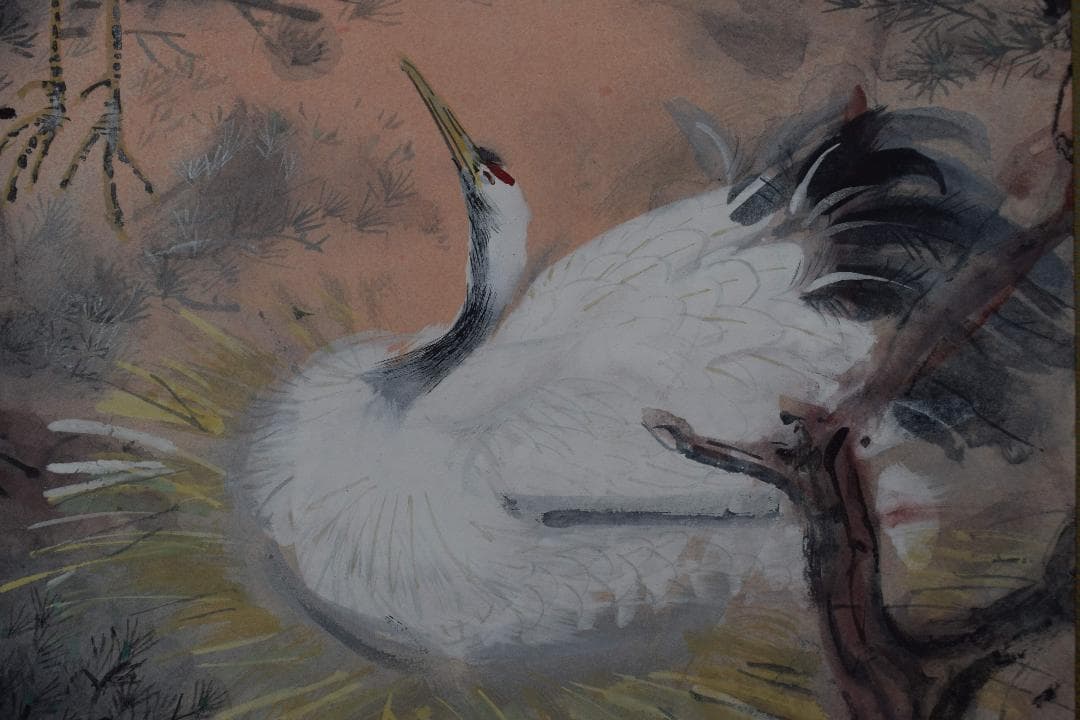 【真作】山口吉旺/松上双鶴図/巣籠図/掛軸☆宝船☆Y-173　JM