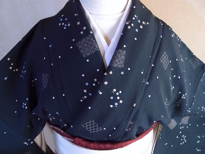 染め小紋（小花、古典文）裄66 正絹