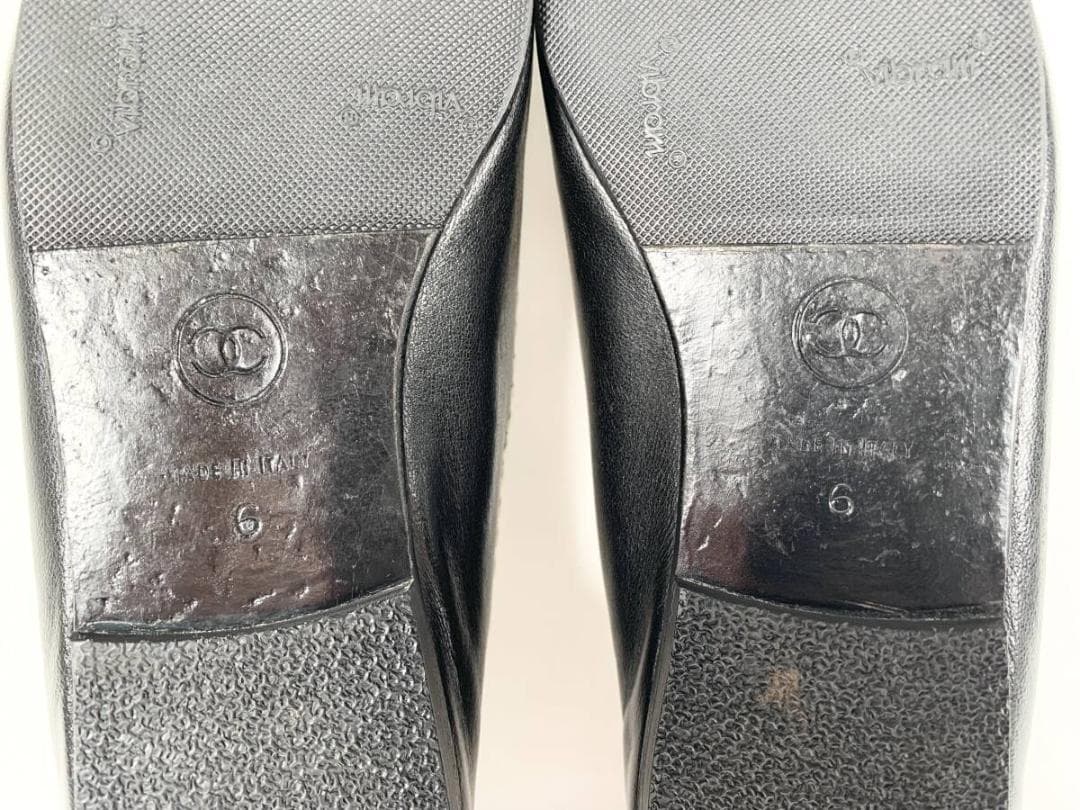 【正規】美品 シャネル CHANEL レザー パンプス フラットシューズ 6 黒