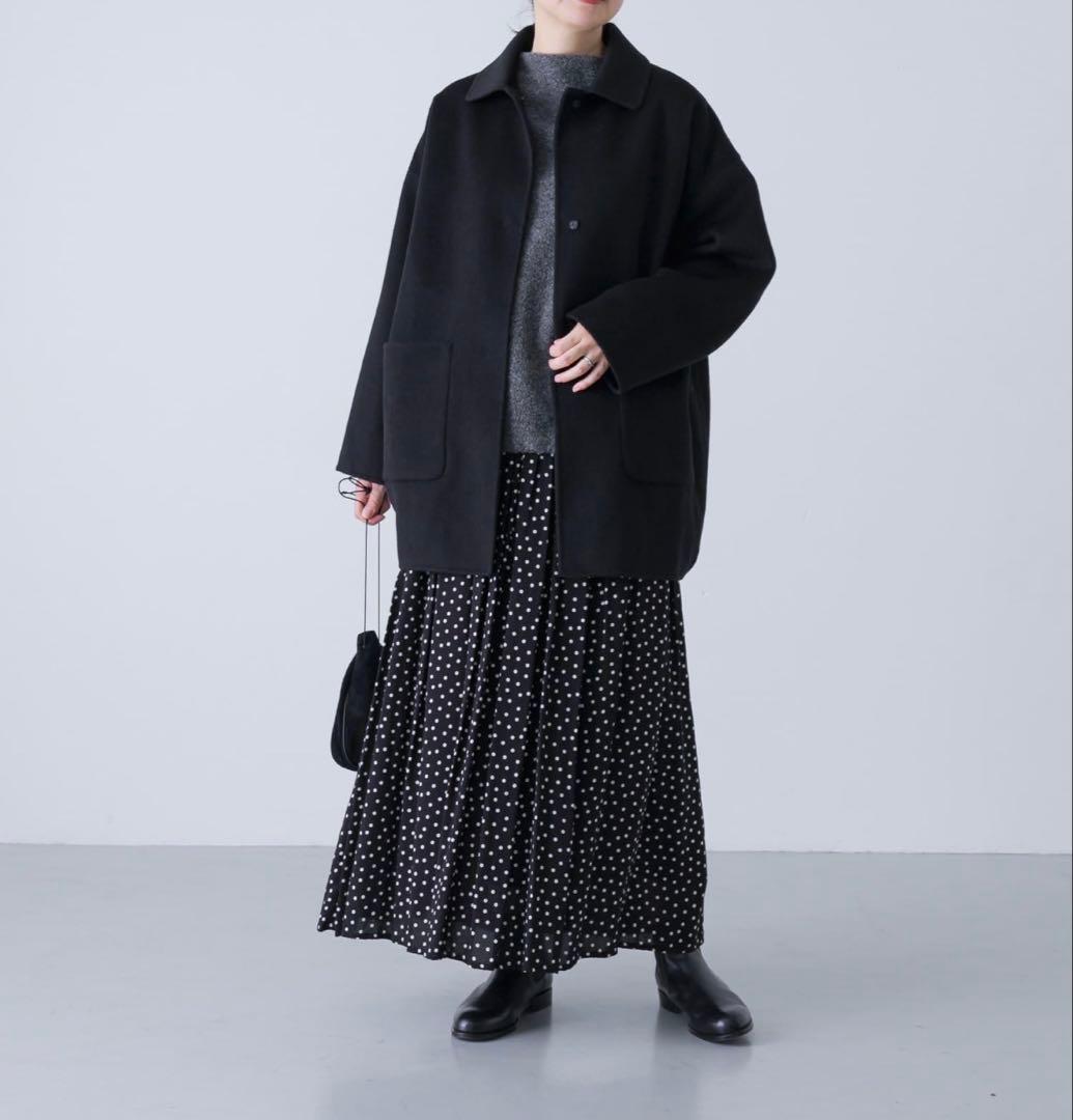 かぐれ　ウールステンカラーショートコート　ブラック