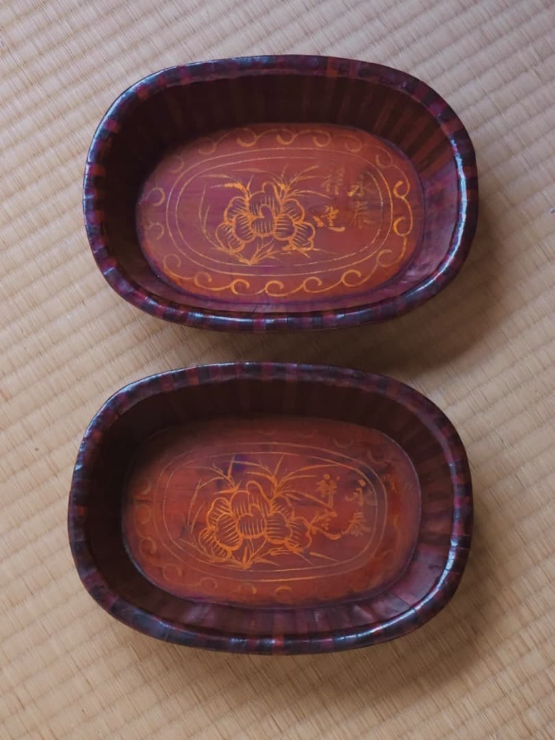 永泰祥造　唐木　寄木煙草盆　漆工芸　箱付　煙道具　茶道具Q2330