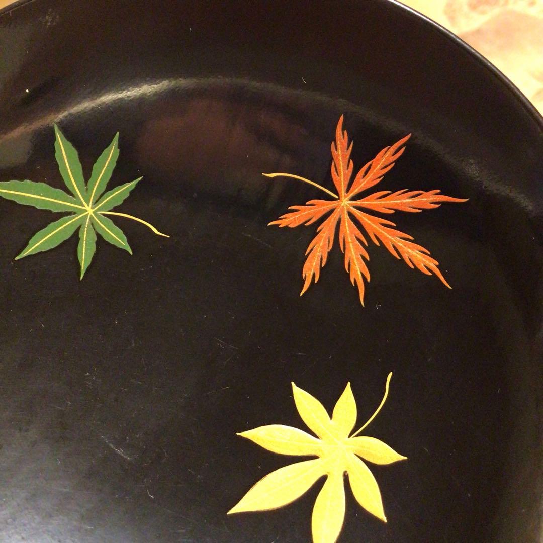 A762 木製輪島塗　懐石道具　黒塗　鶴に紅葉蒔絵　吸い物椀　　5客