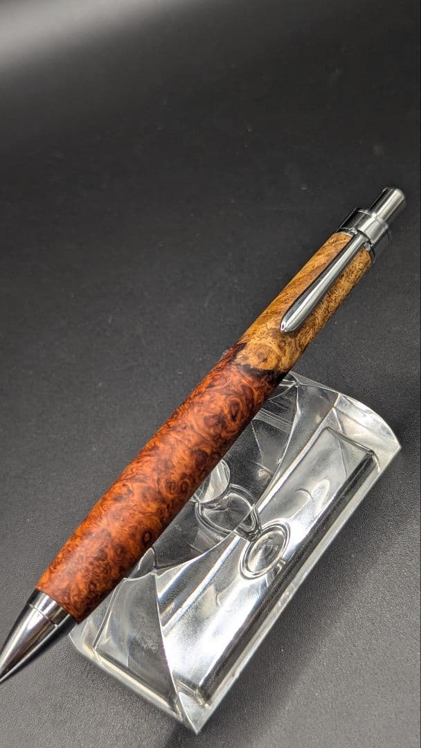 368ペン工房翌檜　特上　紅白　本花梨　瘤杢　木軸シャーペン　ボールペン