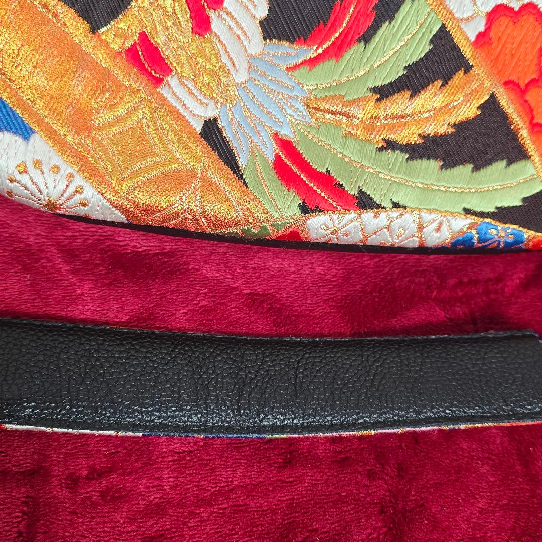 極美品・ほぼ未使用★obico 帯リメイク ボディバッグ 鶴 牡丹 金糸 日本製