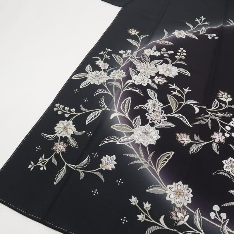 《yume★長尺◆訪問着■極上刺繍◆麗しの花唐草模様◆黒紫HB12-17》