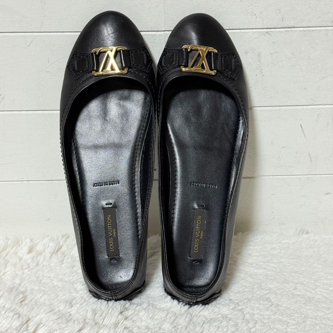 極美品✨ ルイヴィトン　パンプス　LVロゴ　ゴールド　レザー　黒　37 1/2