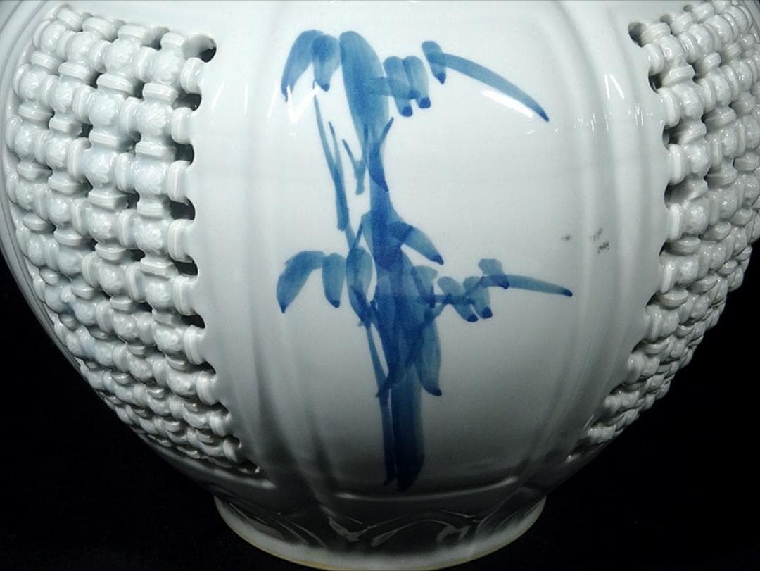 韓国美術 趙京 大花瓶 白磁 花色絵 高さ約42cm u03156