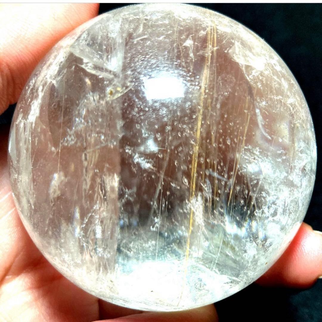 58mm 虹入りゴールドルチルクォーツ　丸玉　スフィア　金針水晶