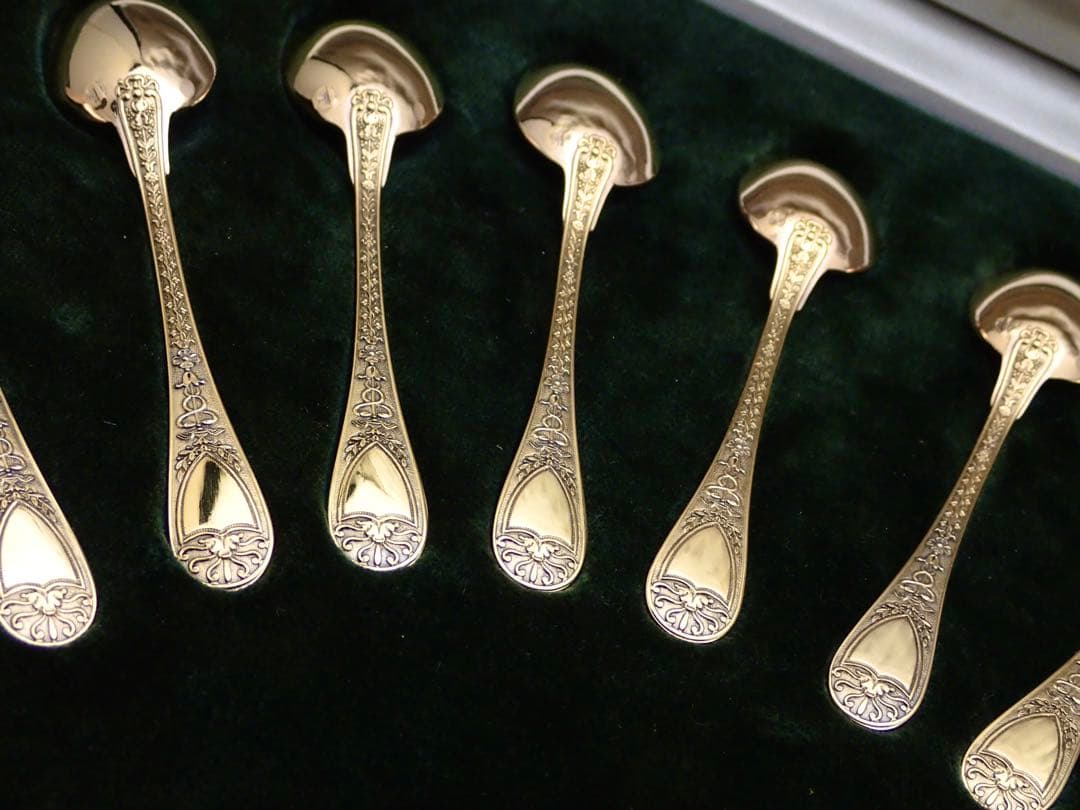 フランスアンティーク ODIOT 純銀無垢&ベルメイユ スプーン12本セット