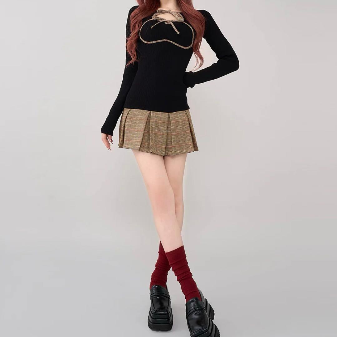 Darich Darich ポイントチェックニットミニワンピース BLK