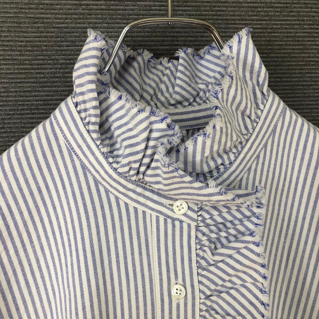 ジャーナルスタンダードラックス OXストライプ フリルブラウス ブルー