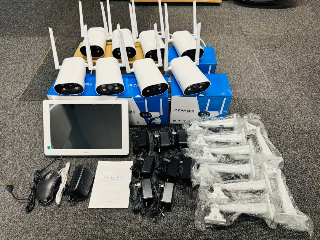 ワイヤレス防犯カメラ8台セット 10.1インチLCDモニター暗視撮影 H.265