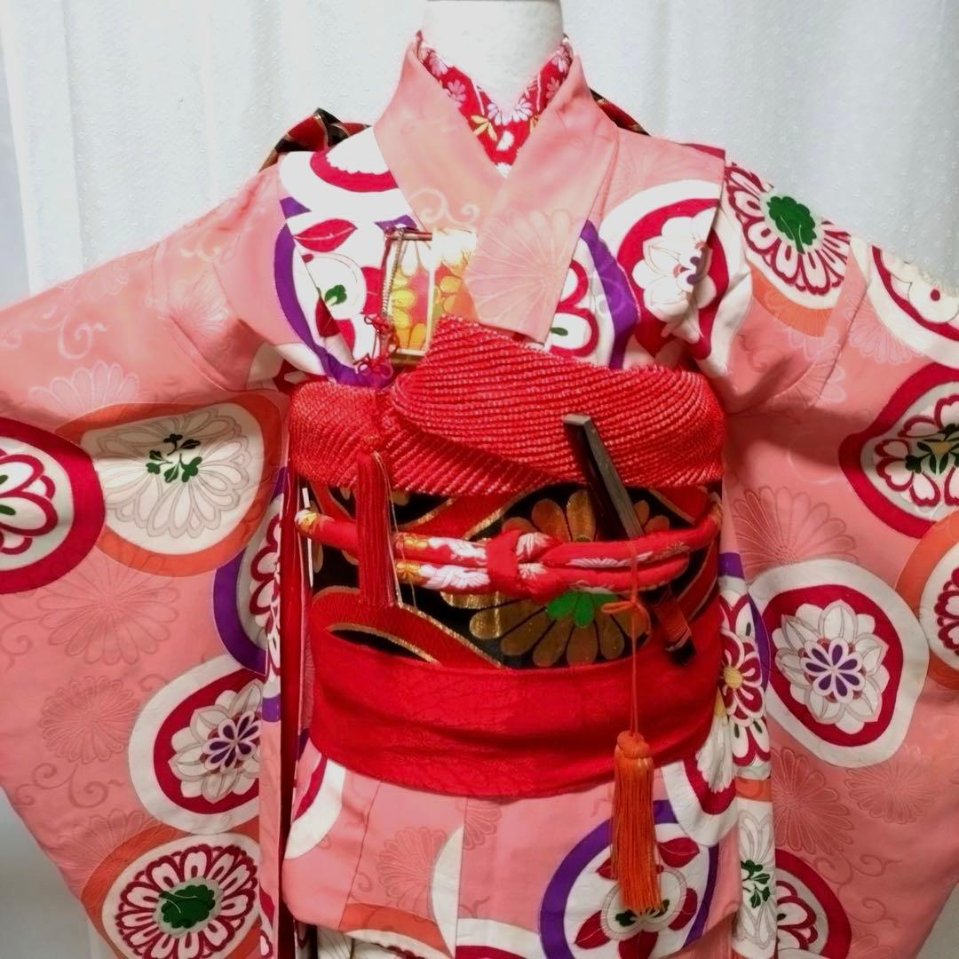 七五三　7歳　アンティーク正絹着物　正絹袋帯　長襦袢　小物セット