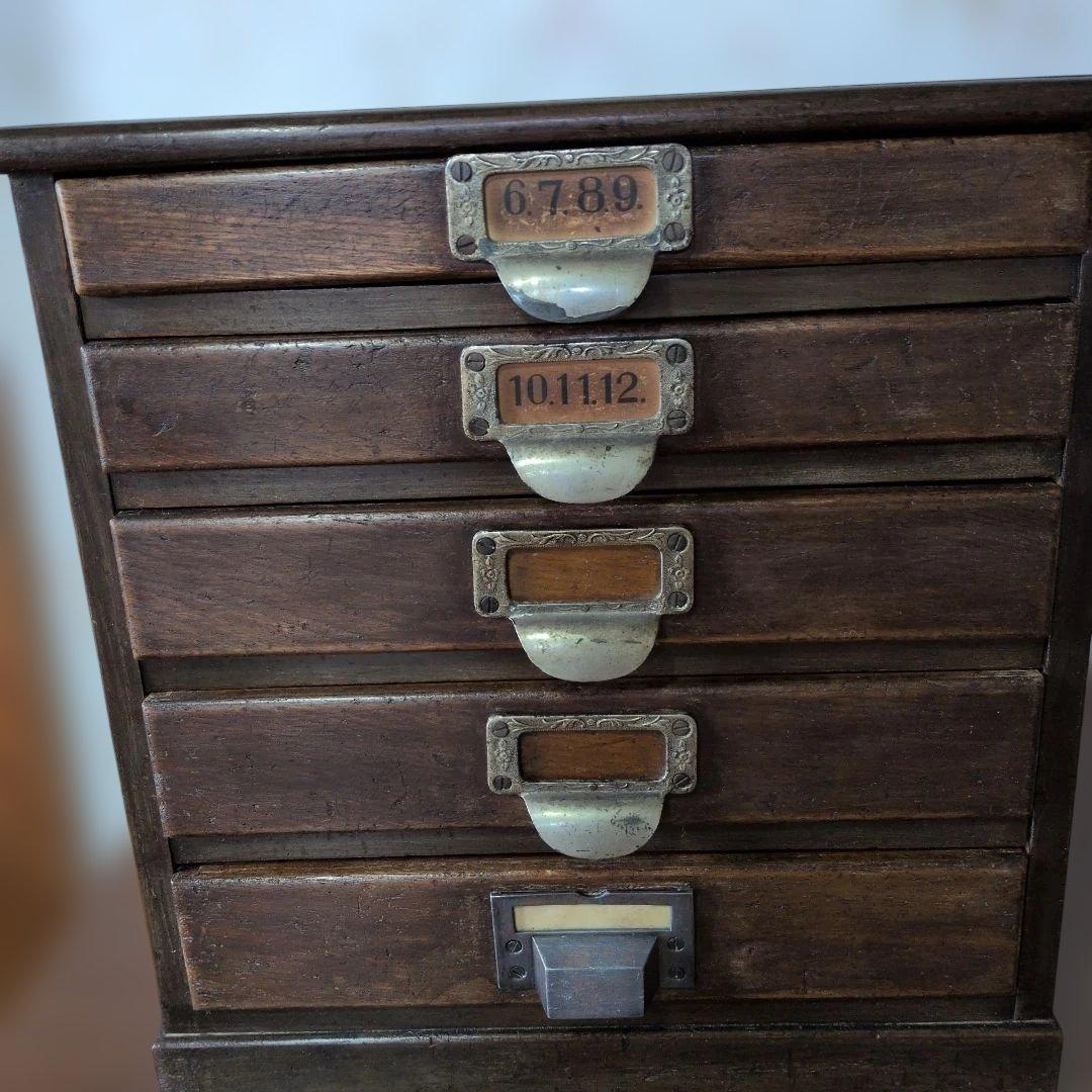 ブロカント古道具木製引き出し式収納 5段