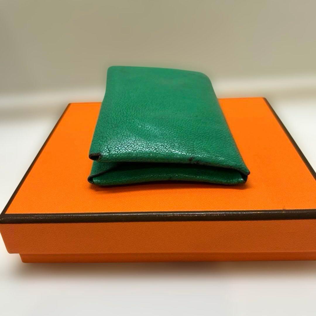 エルメス　カルヴィ　グリーン　名刺入れ