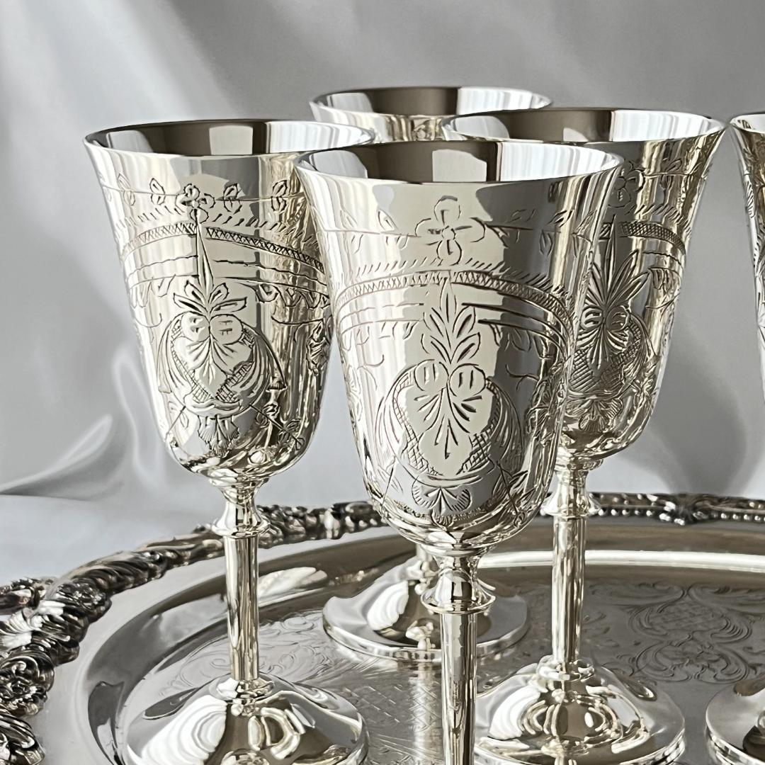 【英国】ワインゴブレット 8個組 【シルバープレート】華麗！！