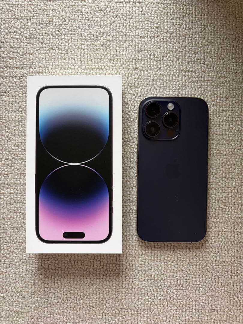 【美品】保護フィルムおまけ付き iPhone 14 Proディープパープル箱あり