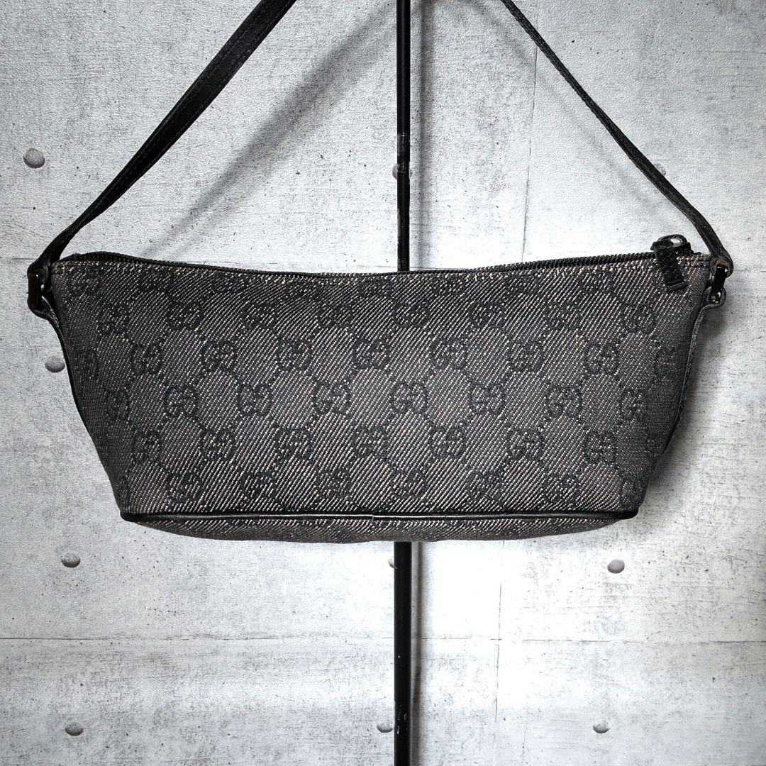 【美品】グッチ　アクセサリーポーチ　GGキャンバス　デニム調　07198　グレー