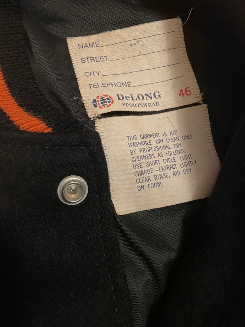 DELONG スタジャン レザージャケット 46サイズ 黒/オレンジ USA製