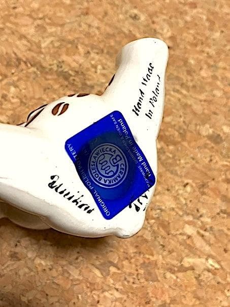 ★トリニ ポーリッシュポタリー コーヒー豆 リボン くま 置物★ポーランド 陶器