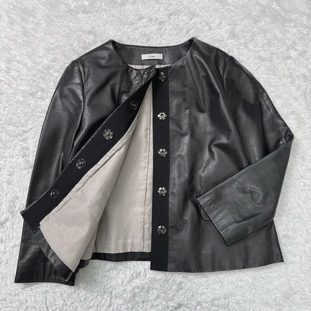 【美品】イエナ　山羊革シングルライダースレザージャケット黒36