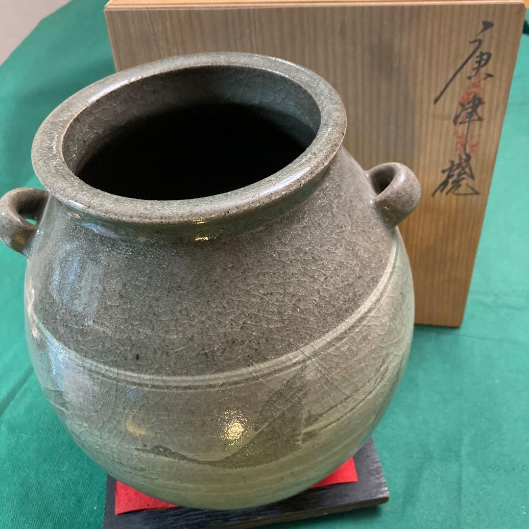 美品　唐津焼 宸山窯 鶴 壺 花器 木箱　共箱 久峰陶苑　送料無料　骨董　和風