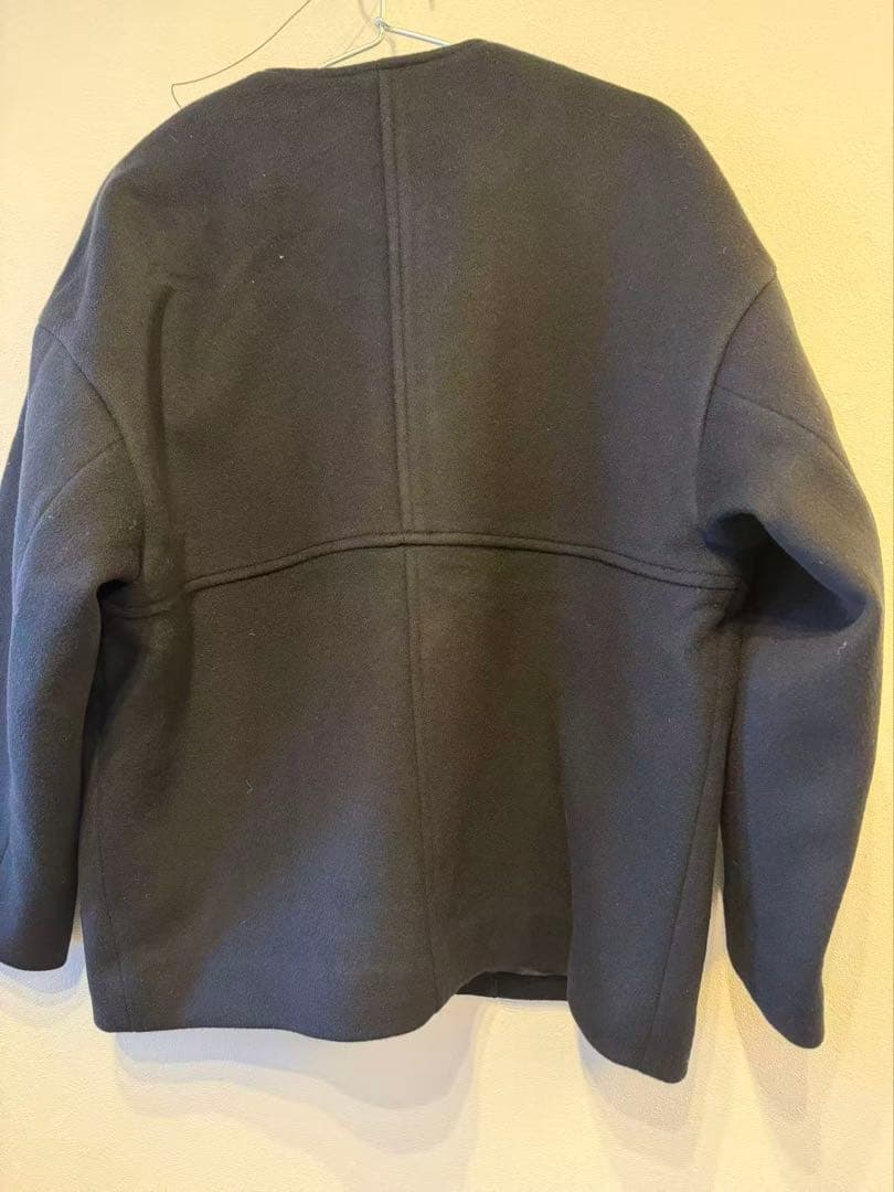 super140ビーバーノーカラーショートコート ブラック