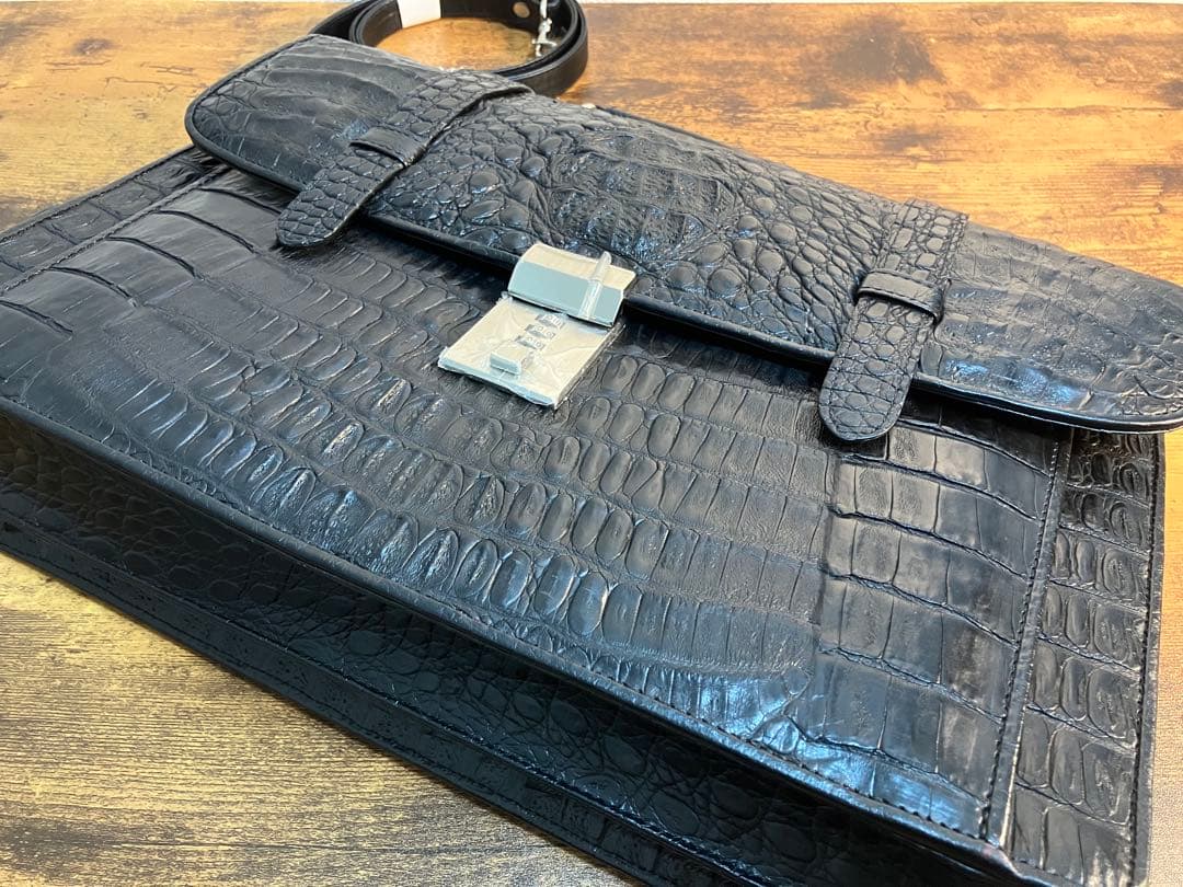 高級 カイマン 美品 ワイド 2way ビジネスバック マットタイプ 本革