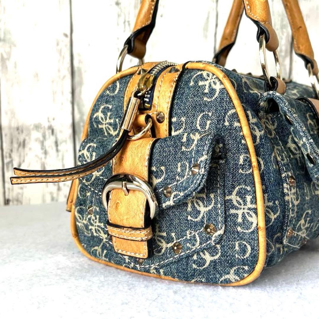 GUESS ゲス デニムハンドバッグ レザー ミニ ボストン コンビ レディース