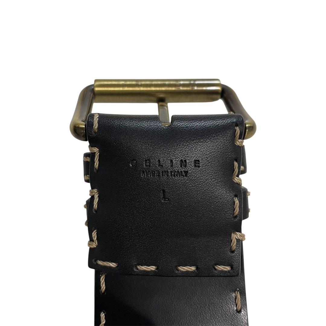 STITCHED WIDE LEATHER BELT レザーベルト ワイド 黒.