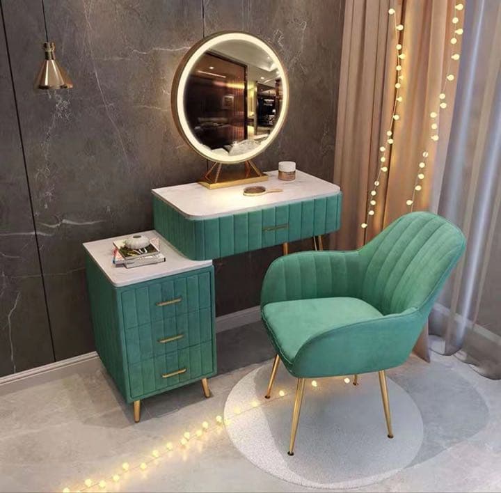 オシャレドレッサー グレー デスク引き出し1杯LEDミラー