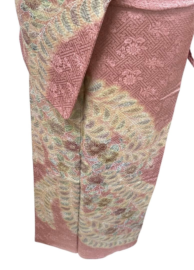 AA8愛華 着物 訪問着　絞り辻け花　曙色 正絹手縫い仕立て　美品