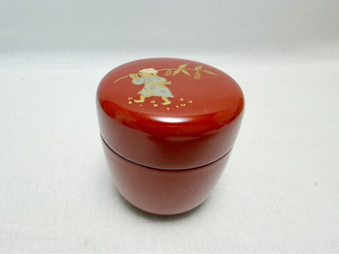 ほぼ未使用 茶道具 玄々斎好写 出合桟蓋 茶通箱 木製朱塗 蒔絵棗 大津袋 茶入