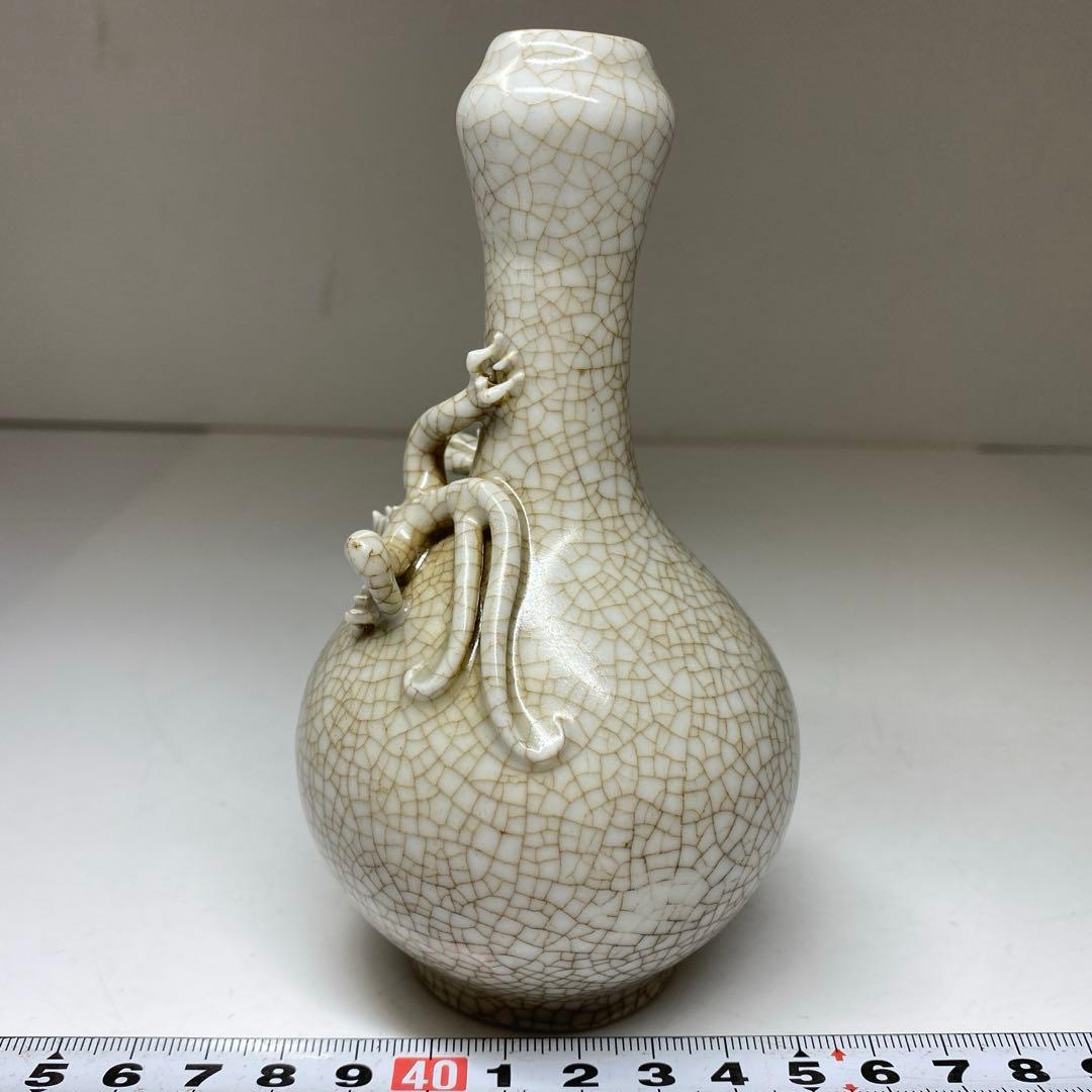 専用中国清時代　ヒビトカゲ文　花瓶　高さ13.2㎝　タサチ東な7-0329☆2F